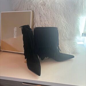 Michael Kors Black Fringe Heeled Boots